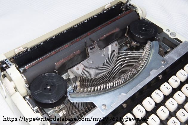 Top of the typewriter with the ribbon cover removed.