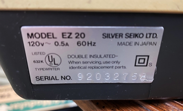 Silver Reed "EZ 20" serial number location...