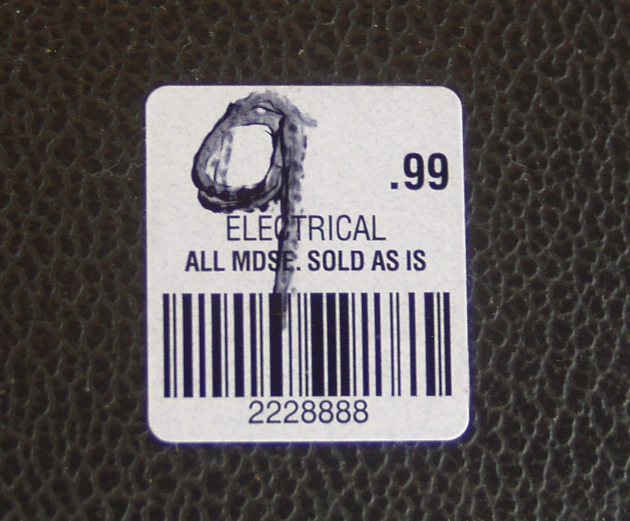 The price tag. Every price in this thrift store ends with “.99.”