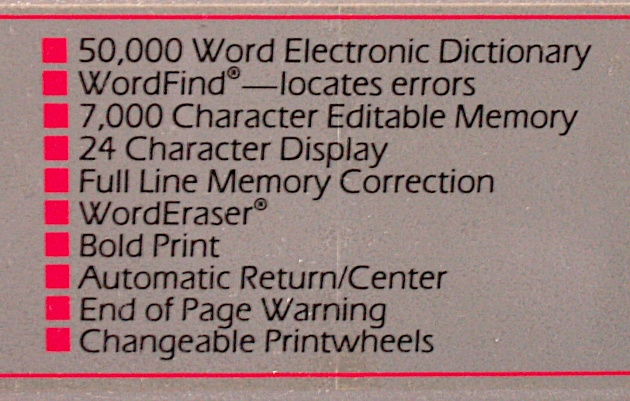 The advertising sticker is still on the machine, with this helpful list of features.
