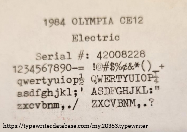 1984 Olympia CE-12 electric typewriter font view Elite