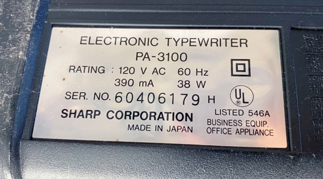 Sharp "PA-3100" serial number location...