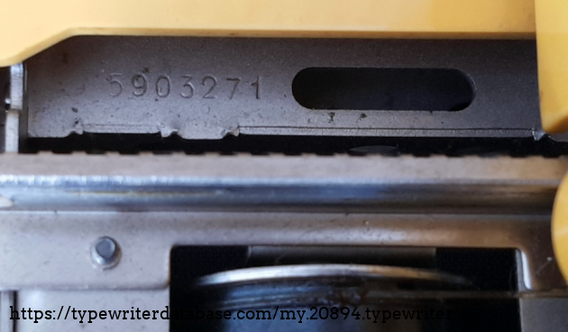 A closer look at the serial number, located inside the frame of the machine to the left, visible when the carriage is moved to the right