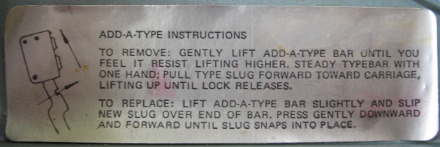 The instructions for changing Add-a-Type type slugs are on a sticker under the ribbon cover.