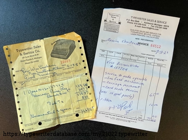 original bill of sale from 1954 and receipt for repair from same company 2023!