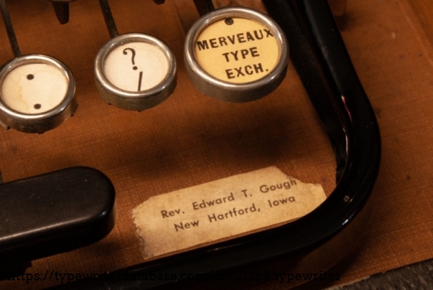 Merveaux Type Exchange card on the right shift key, and Rev. Gough's nametag.