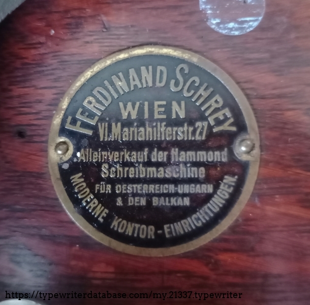 The logo of the importer of the Hammond typewriter. Ferdienand Schrey was the general agent of the Hammond typewriter in Germany, Switzerland and Austria-Hungary.
