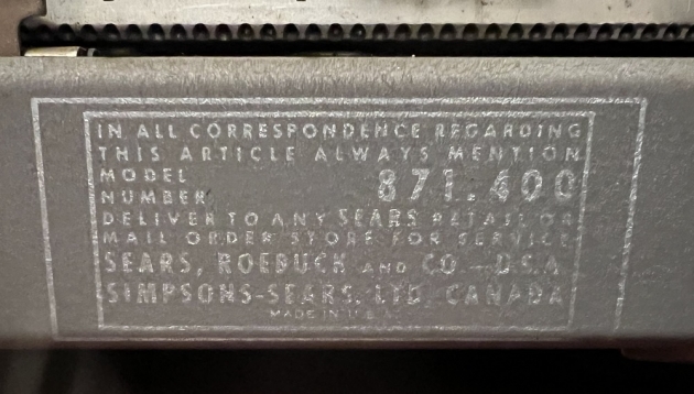 Be sure to refer to the model number when writing to Sears about this typewriter.