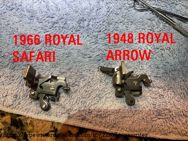 Escapement plate comparison.
1966 Royal Safari's plate was a perfect replacement for 1948 Arrow