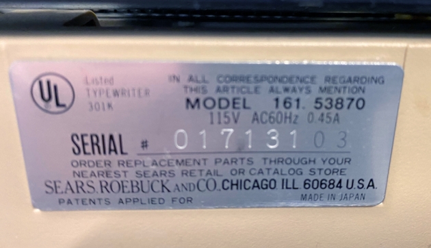 Sears "The Scholar with correction" serial number location...