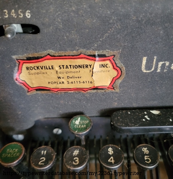 Local typewriter company label.