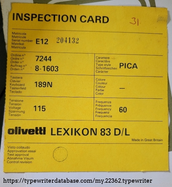 Inspection card close-up.