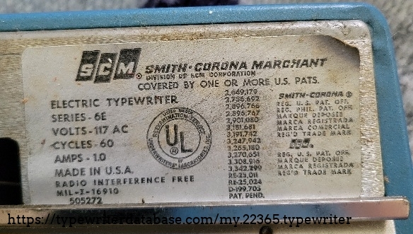 Patent and electrical info label.