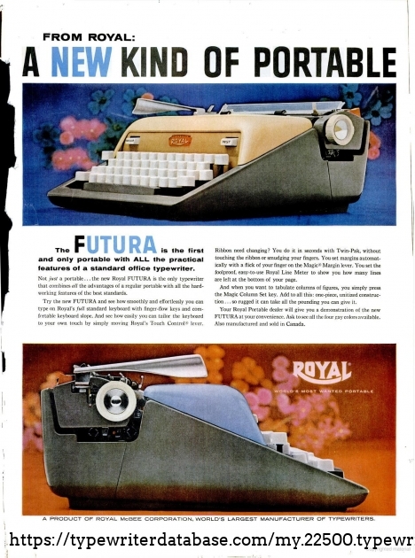 1958 Royal Futura 800 on the Typewriter Database