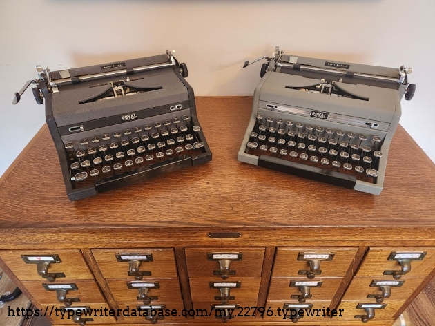 Comparison of 1948 Royal Quiet De Luxe (left) and 1949 Royal Quiet De Luxe (right).