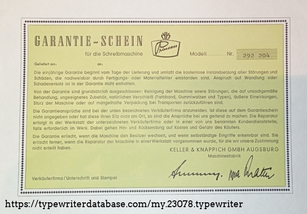 original warranty card. It was not filled in and stamped. So, was the machine never sold at all, but stolen? Or did it remain in some dealer's stock until he went out of business? Or was the dealer who sold it just not a very serious person and failed to do his duty when selling the machine?