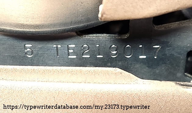 Serial number 5 TE219017, located on the right side under the ribbon cover. Visible below the ribbon spool.