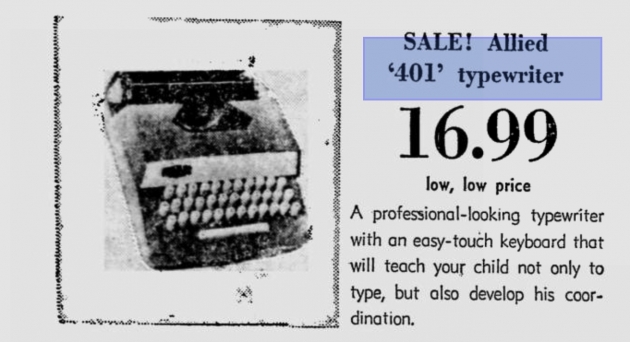 Here is an advertisement that I found for this typewriter. This came from a newspaper dated December 14, 1966. This is how I determined the date of manufacture.