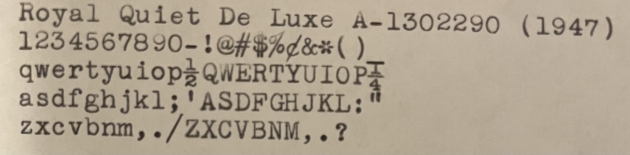 Typeface description. Does not contain the = or + sign as they either do not exist on my typewriter or I could not figure out how to recreate them using existing letters.