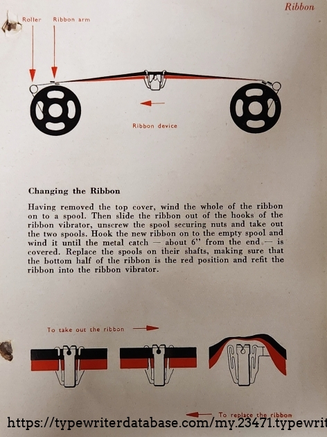 The ribbon feed on this typewriter is a little unusual so I wanted to make sure I included a photo of that diagram.