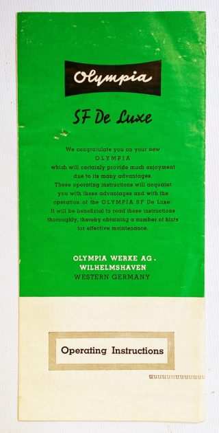 Olympia "SF De Luxe"  brochure/ manual...