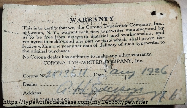 Warranty card - 2nd view.