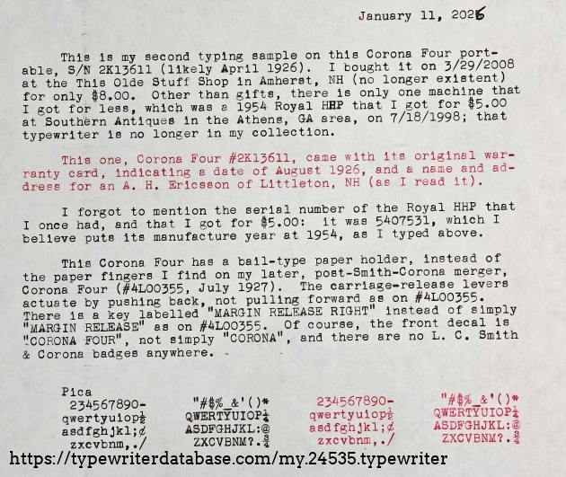 January 11, 2026 typing sample with corrections relative to the January 10 sample.