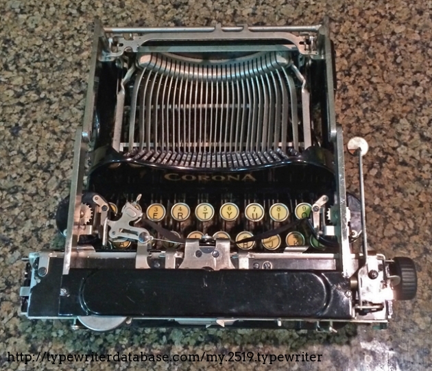 Top view, "folded" for transport. Note the absurdly long "backspace" lever that extends up the right side.