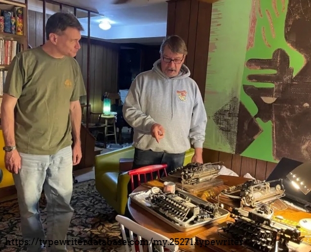 November 2025 - at a typewriter repair-in get together, Steve trying to convince Ross that Blicks might be as interesting as Royals...