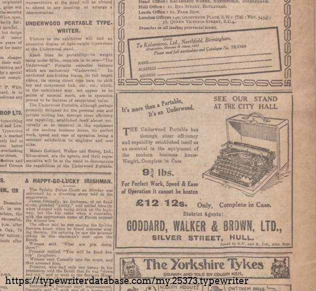 Jan 1926. UK Underwood branch is doing an exhibition. They are using a Three Bank and no mention of a new machine, because it doesn't exist. This one is the smoking gun. The rest support the same thesis for 1926.