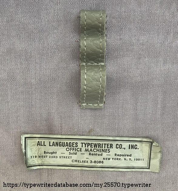 Inside top of typewriter carrying case. Inside top of typewriter carrying case.
