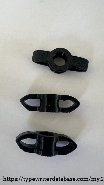 Replacement bushing. The original ones had turned to a sticky goo. These bushings sit between the metal frame and the upper and lower halves of the ABS case. They help isolate the case from vibration. In good repair the typewriter should be quieter than when these are in poor shape.
3D model from user Darkwave3D on Thingiverse. https://www.thingiverse.com/thing:3563925
The model was at 1000x scale when I loaded it so I rescaled it to the dimensions from the description before printing. Printed in Overture TPU with no supports. Slid on first time for a perfect fit. Replacement bushing. The original ones had turned to a sticky goo. These bushings sit between the metal frame and the upper and lower halves of the ABS case. They help isolate the case from vibration. In good repair the typewriter should be quieter than when these are in poor shape.
3D model from user Darkwave3D on Thingiverse. https://www.thingiverse.com/thing:3563925
The model was at 1000x scale when I loaded it so I rescaled it to the dimensions from the description before printing. Printed in Overture TPU with no supports. Slid on first time for a perfect fit.