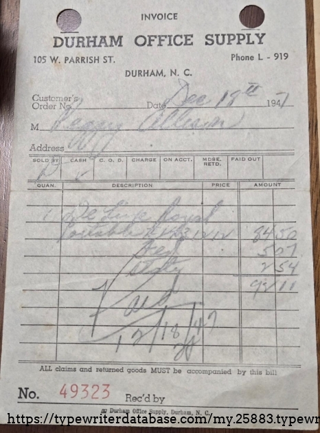 Original Sales Receipt 12 18 1947