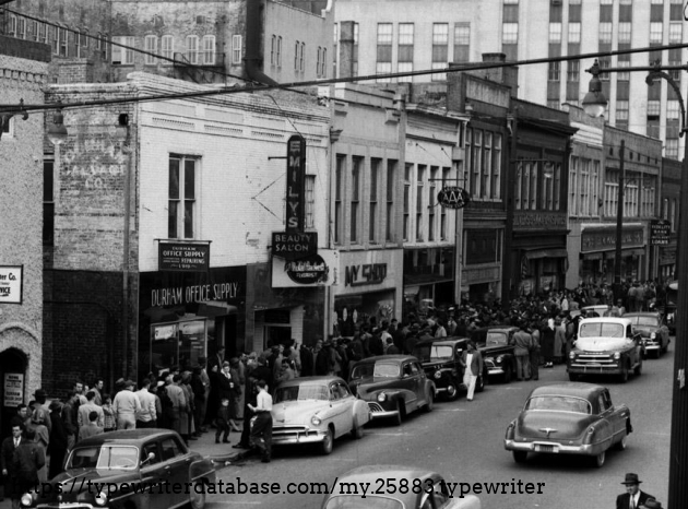 Overview Street View Durham Office Supply With Crowds taken January 31 1953