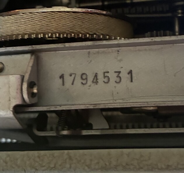 The serial number as seen on the bottom of the typewriter's frame. The serial number as seen on the bottom of the typewriter's frame.