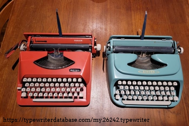 This  photo shows my 1964 Royal Parade next to my 1965 Singer T4 Scholastic. Both are Royals (under the hood, at least) made in Holland. The Parade has a tab feature that the Singer doesn't, but other than that they are very similar, with the color selector levers on the right side.
