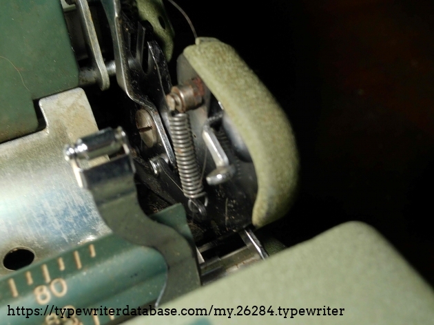 Right side of the carriage with the platen out.  Tiny little rusty spot.