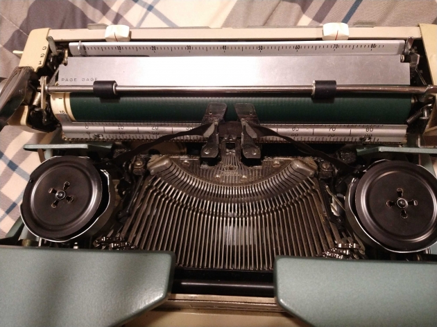 Even the ribbon was still usable. All I had to do was flip it over and clean the slugs with some rubbing alcohol, and it typed beautifully. Even the ribbon was still usable. All I had to do was flip it over and clean the slugs with some rubbing alcohol, and it typed beautifully.