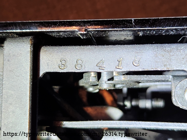 Note that this number, 38418, located on the bottom of the frame, right side, is NOT the serial number. I have yet to learn the significance of it. Note that this number, 38418, located on the bottom of the frame, right side, is NOT the serial number. I have yet to learn the significance of it.