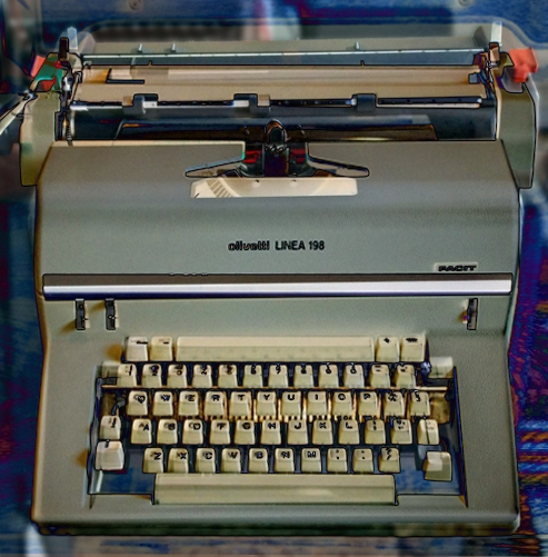 Is the Olivetti Linea 198 a poorly-executed copy of this typewriter's design? This picture shows a Photoshop "difference" image of a LInea 198 combined with the Facit. The external geometry seems very close if not identical.