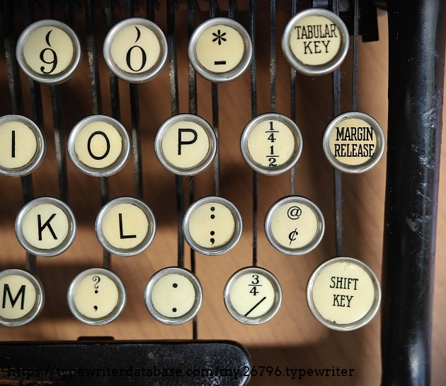 Keyboard detail showing tabulator and margin release keys.