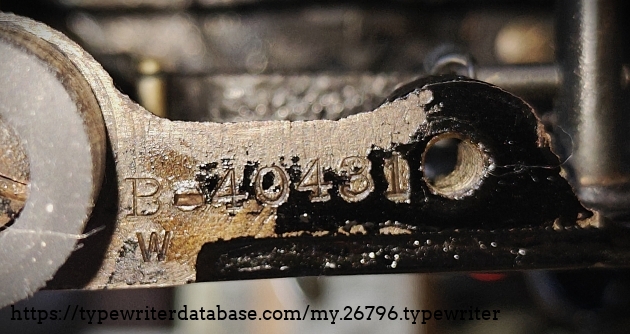 Left underside serial number, showing more clearly the placement of "W" under the B-40431 serial number.