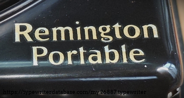 Detail of Remington Portable name decal.