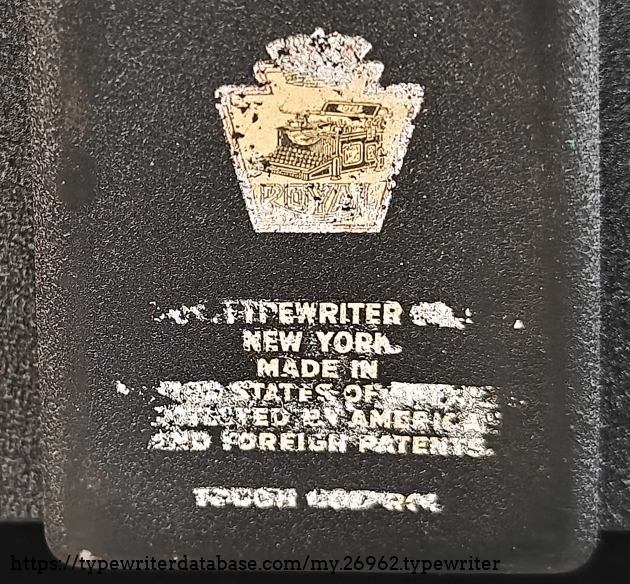 Back Royal Typewriter decal detail.  These seem always to be in poor condition on this model.