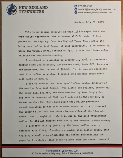 Full NET letterhead page, typed on by KMM-3828280.