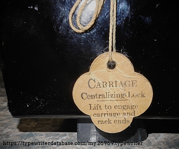 Detail of Carriage Lock Tag.