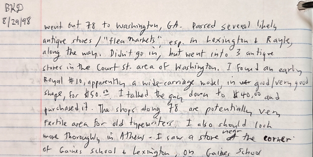 8-29-1998 trail notes, for the day that I acquired this 14" machine, #X14-244372.