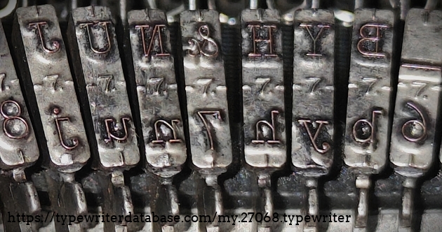 Type slug detail showing typeface code 7 = Elite.  This is an 11-CPI machine.