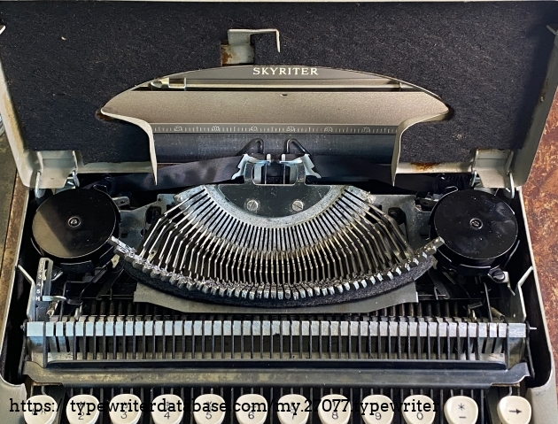 Lid open showing type bars and ribbon spools.