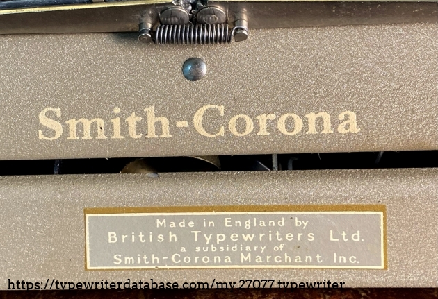 Back view with decal declaring that the machine was made in England by British Typewriter Ltd.